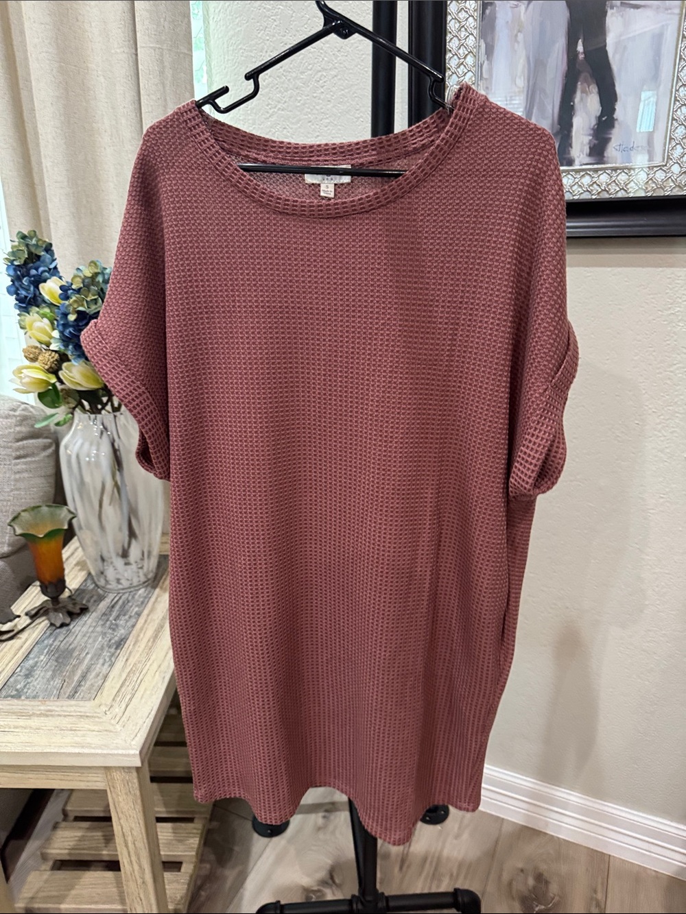 Umgee Waffle Knit Short Sleeve dress - Dusty Mauve